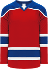 Am image of a Custom Athletic Knit Select Series Mid Hockey Jersey in Red/Royal/White!