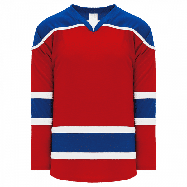 Am image of a Custom Athletic Knit Youth Select Series Mid Hockey Jersey in Red/Royal/White!