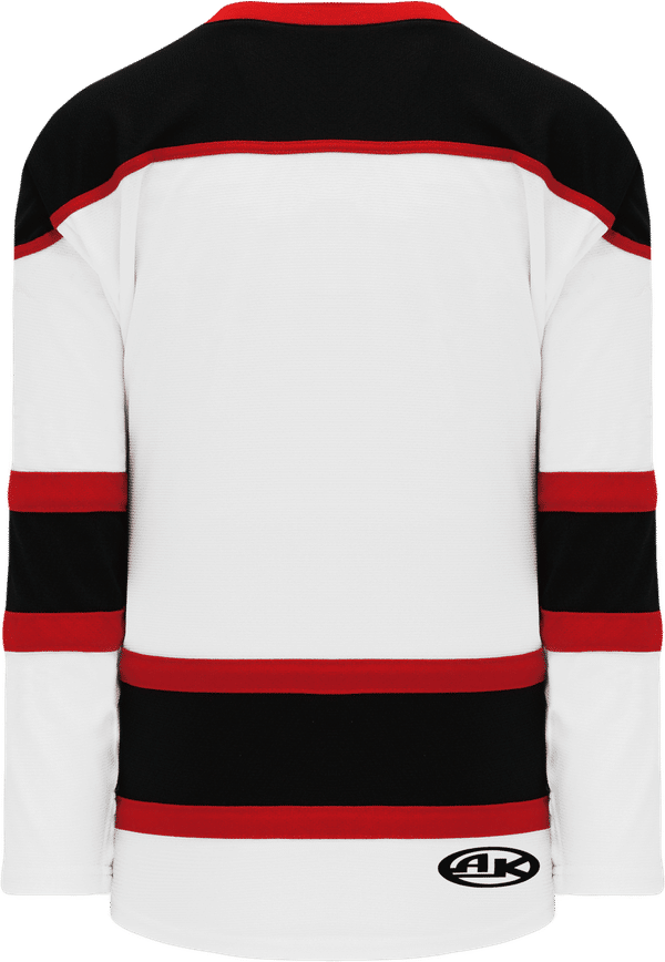 Am image of a Custom Athletic Knit Select Series Mid Hockey Jersey in White/Black/Red!