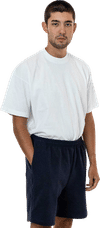 Am image of a Custom LA Apparel Heavy Fleece Mid Short in Navy!