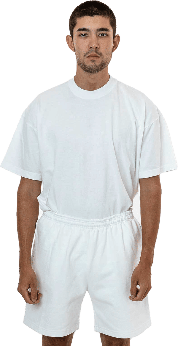 Am image of a Custom LA Apparel Heavy Fleece Mid Short in White!