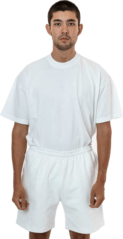 Am image of a Custom LA Apparel Heavy Fleece Mid Short in White!