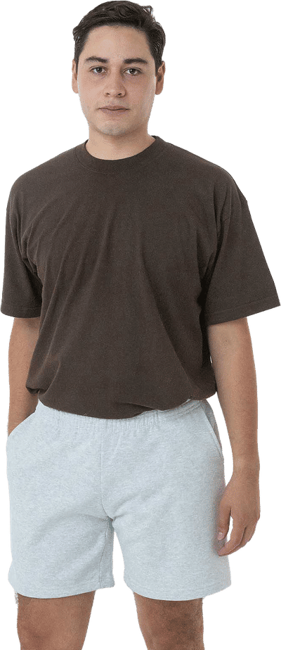 Am image of a Custom LA Apparel Heavy Fleece Mid Short in Ash!