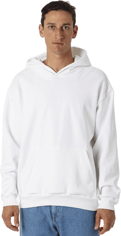 Am image of a Custom LA Apparel LS Heavy Fleece Hood PO 14 Oz in White!