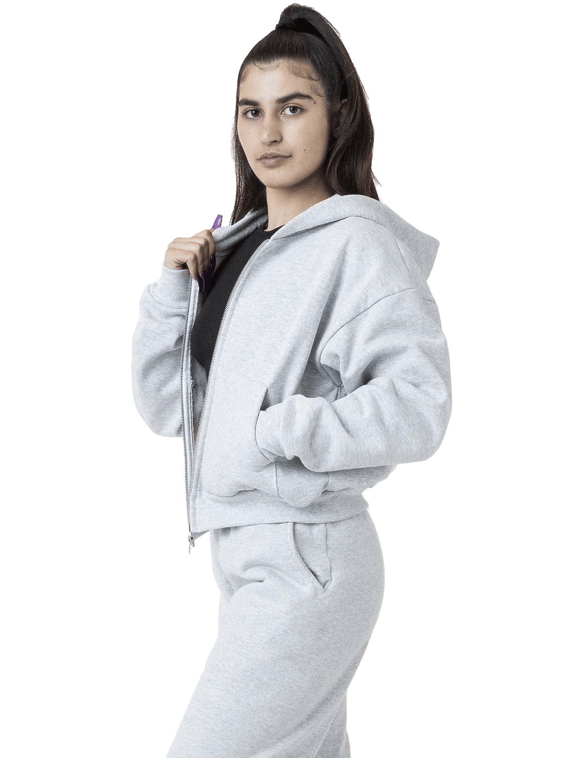 LA Apparel Heavy Fleece Cropped Zip Up in Ash