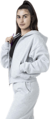 Am image of a Custom LA Apparel Heavy Fleece Cropped Zip Up in Ash!
