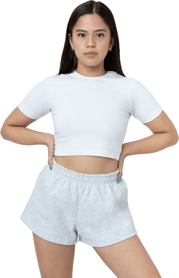 Am image of a Custom LA Apparel Heavy Fleece Short Shorts in Ash!