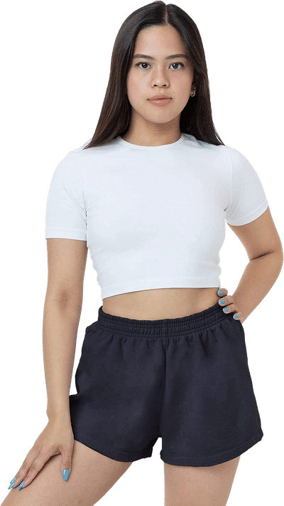 Am image of a Custom LA Apparel Heavy Fleece Short Shorts in Navy!