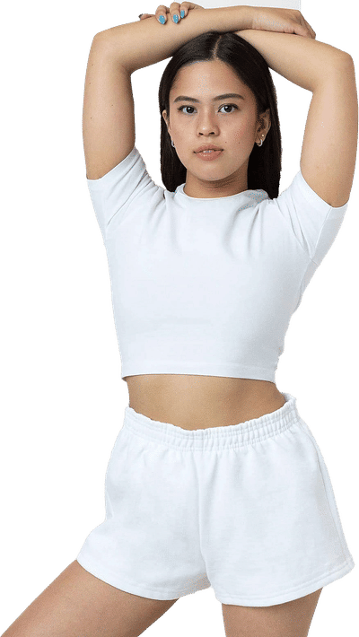 Am image of a Custom LA Apparel Heavy Fleece Short Shorts in White!