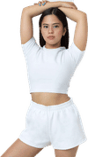 Am image of a Custom LA Apparel Heavy Fleece Short Shorts in White!