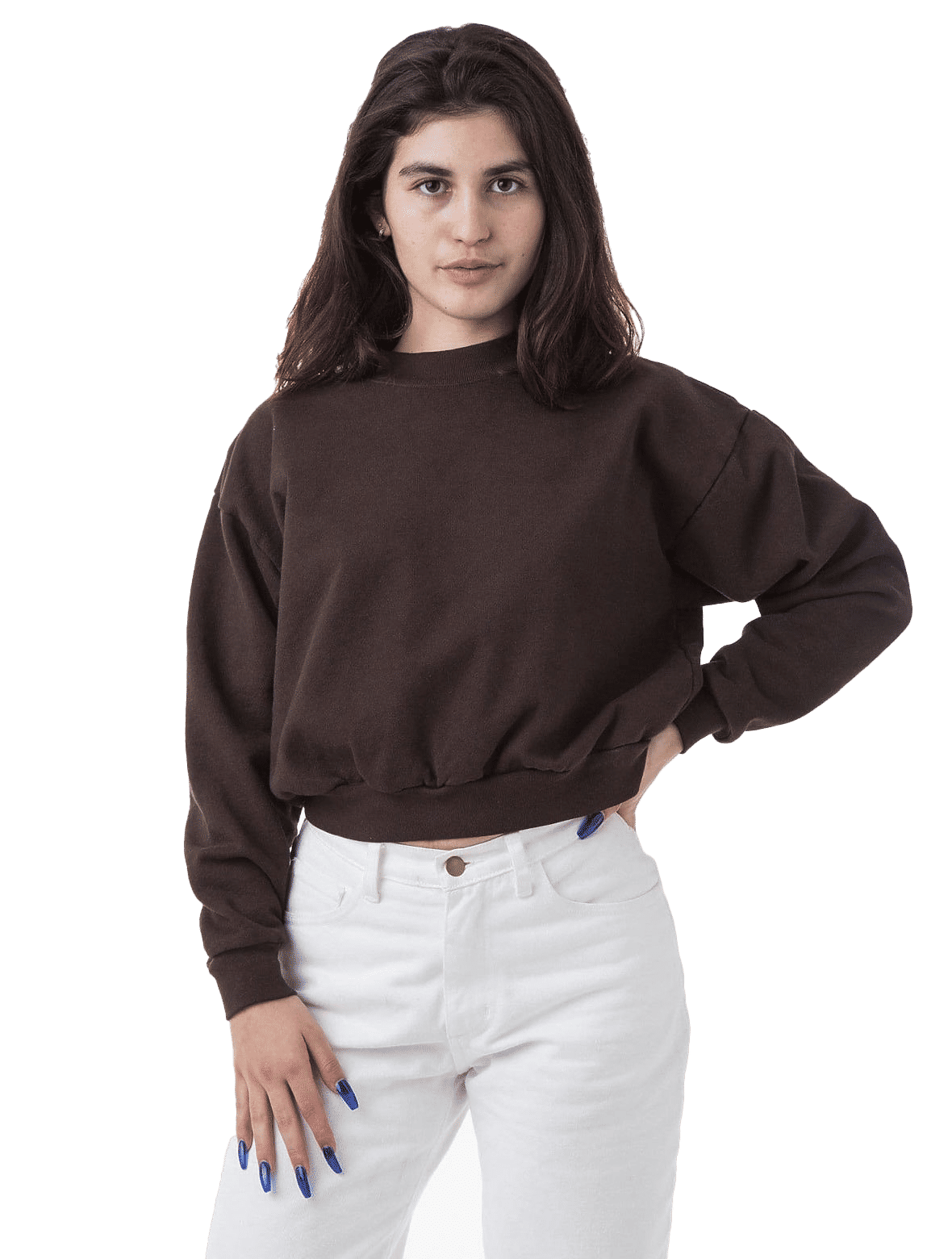 LA Apparel HF Cropped Mock Neck Pullover in CHOCOLATE