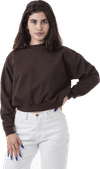 Am image of a Custom LA Apparel HF Cropped Mock Neck Pullover in CHOCOLATE!