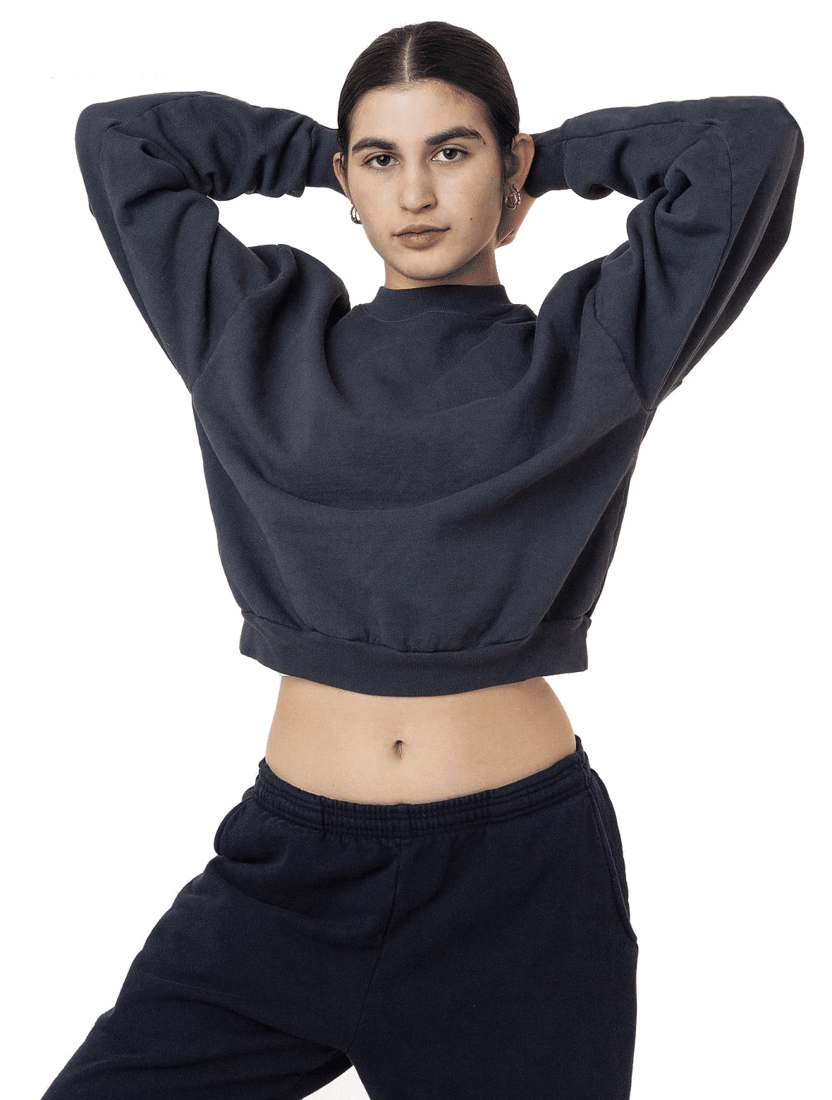 LA Apparel HF Cropped Mock Neck Pullover in DOLPHIN BLUE