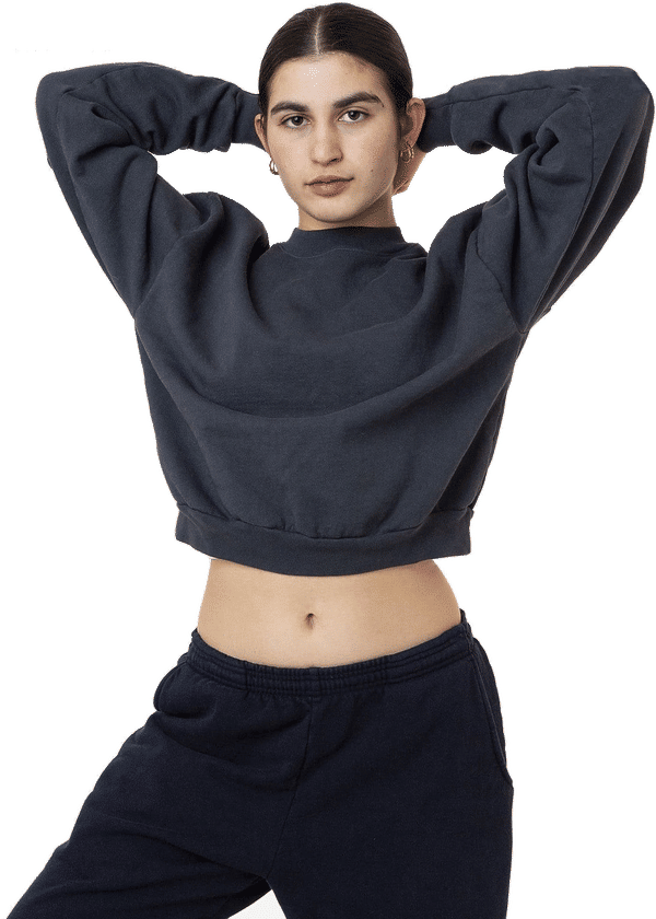 Am image of a Custom LA Apparel HF Cropped Mock Neck Pullover in DOLPHIN BLUE!