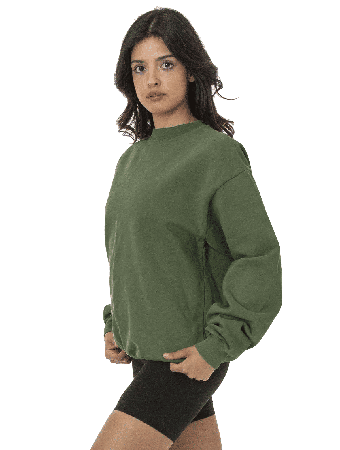 LA Apparel LS Heavy Fleece PO Crewneck Sweatshirt 14 Oz in ARMY