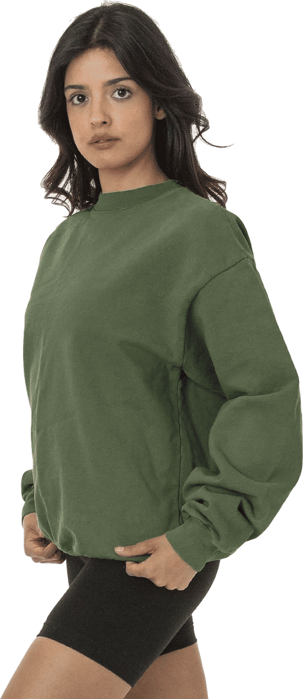 Am image of a Custom LA Apparel LS Heavy Fleece PO Crewneck Sweatshirt 14 Oz in ARMY!