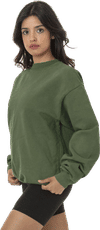 Am image of a Custom LA Apparel LS Heavy Fleece PO Crewneck Sweatshirt 14 Oz in ARMY!