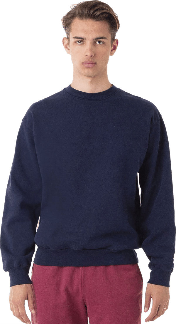 Am image of a Custom LA Apparel LS Heavy Fleece PO Crewneck Sweatshirt 14 Oz in NAVY!