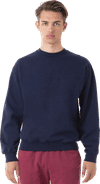 Am image of a Custom LA Apparel LS Heavy Fleece PO Crewneck Sweatshirt 14 Oz in NAVY!