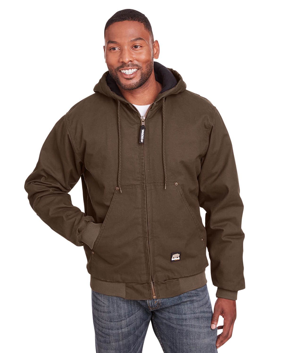 Berne Men's Highland Washed Cotton Duck Hooded Jacket in Bark