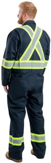 Am image of a Custom Berne Mens Safety Striped Unlined Coverall in Navy!