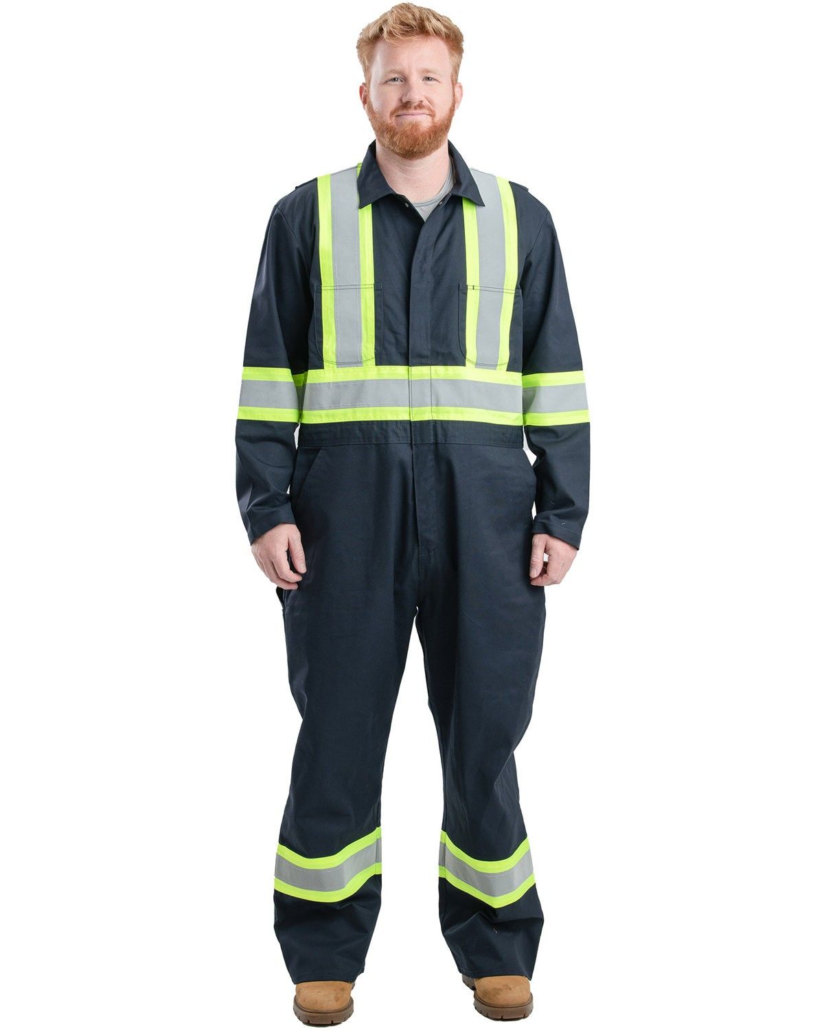 Berne Men's Safety Striped Gasket Unlined Coverall in Navy