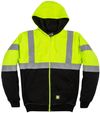 Am image of a Custom Berne Men's HiVis Class 3 Color Block Full Zip Hooded Sweatshirt in Hi Vis Yellow!
