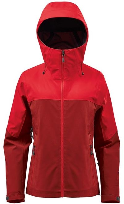 Am image of a Custom Stormtech Womens Vertex Stormshell in Red/Crimson!