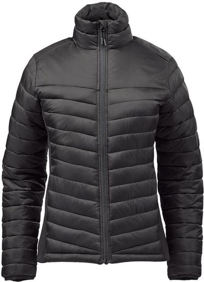 Am image of a Custom Stormtech Womens Montserrat Thermal Jacket in Black/Granite!