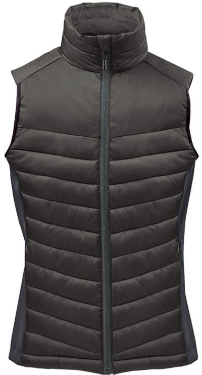 Am image of a Custom Stormtech Womens Montserrat Thermal Vest in Black/Granite!