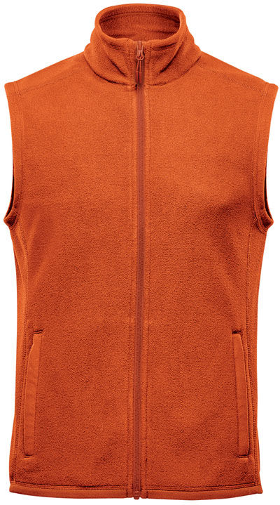Am image of a Custom Stormtech Mens Montauk Fleece Vest in Rust!