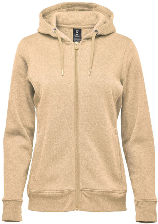 Am image of a Custom Stormtech Womens Monashee Fleece Full Zip Hoody in Oatmeal Heather!