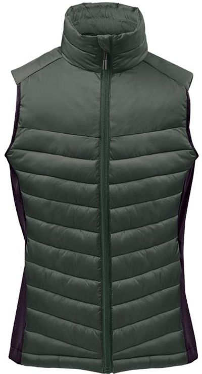 Am image of a Custom Stormtech Womens Montserrat Thermal Vest in Spruce/Mallard!
