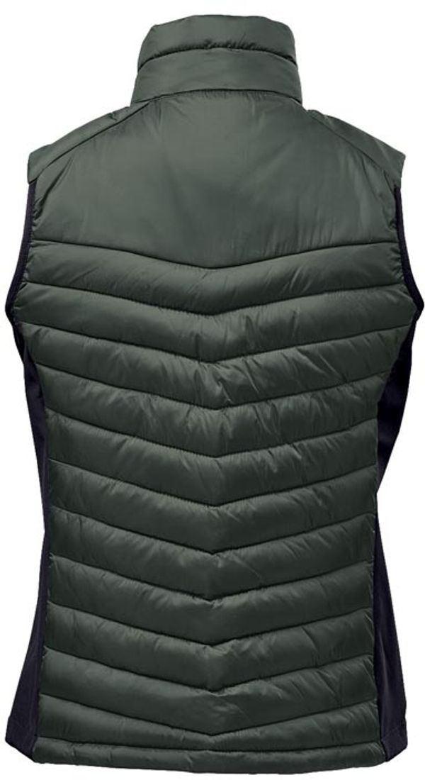 Am image of a Custom Stormtech Womens Montserrat Thermal Vest in Spruce/Mallard!