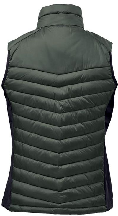 Am image of a Custom Stormtech Womens Montserrat Thermal Vest in Spruce/Mallard!