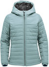 Am image of a Custom Stormtech Womens Nautilus Quilted Hoody in Ice Blue!