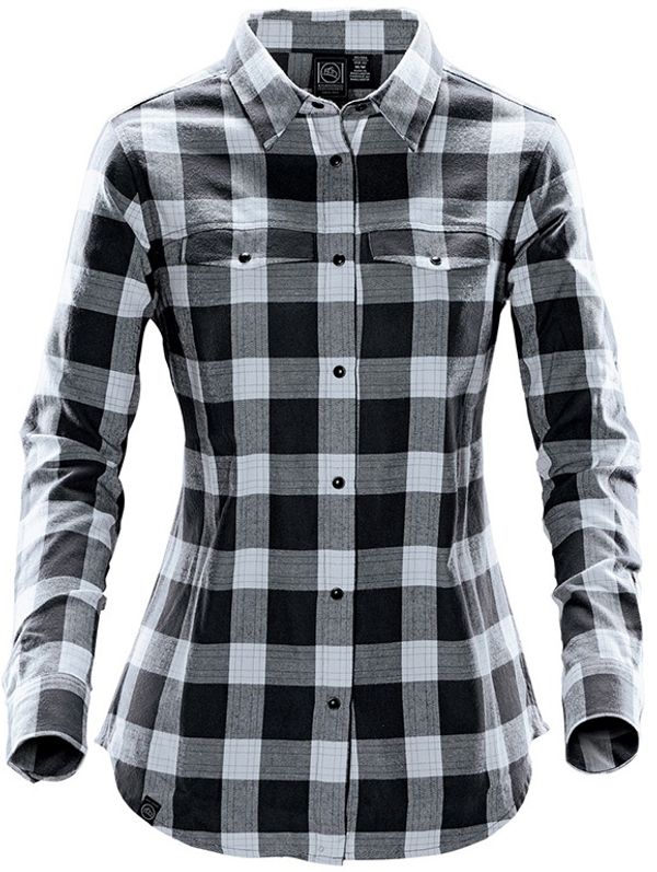 Am image of a Custom Stormtech Womens Logan Snap Front Shirt in Titanium Plaid!