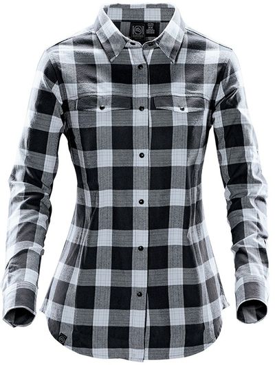 Am image of a Custom Stormtech Womens Logan Snap Front Shirt in Titanium Plaid!