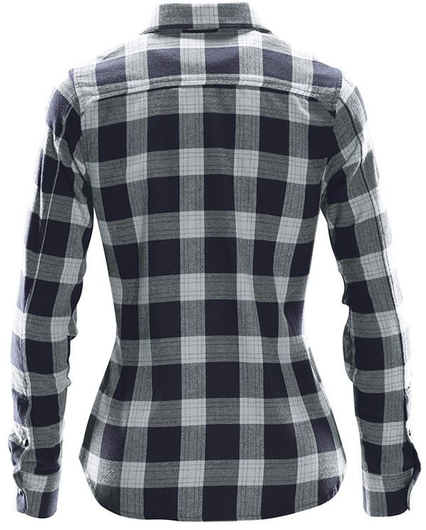Am image of a Custom Stormtech Womens Logan Snap Front Shirt in Titanium Plaid!
