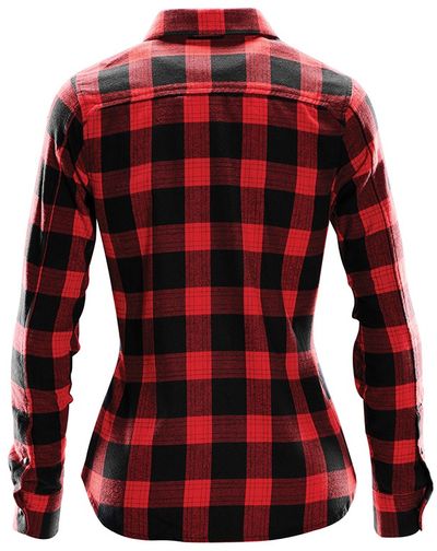 Am image of a Custom Stormtech Womens Logan Snap Front Shirt in Black/Red Plaid!