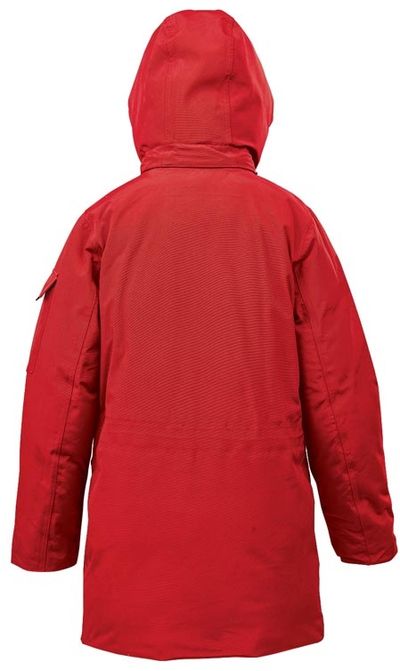 Am image of a Custom Stormtech Womens Denali Parka in Red/Black!