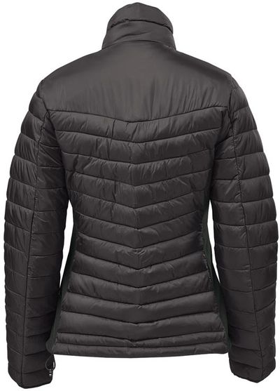 Am image of a Custom Stormtech Womens Montserrat Thermal Jacket in Black/Granite!