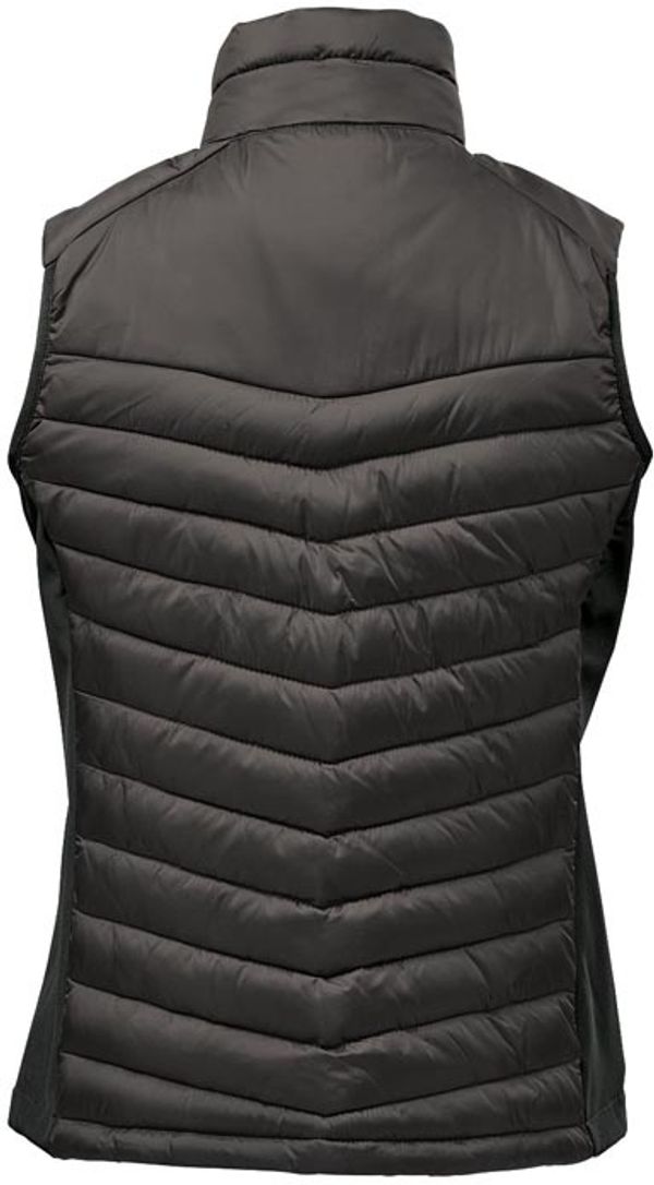 Am image of a Custom Stormtech Womens Montserrat Thermal Vest in Black/Granite!