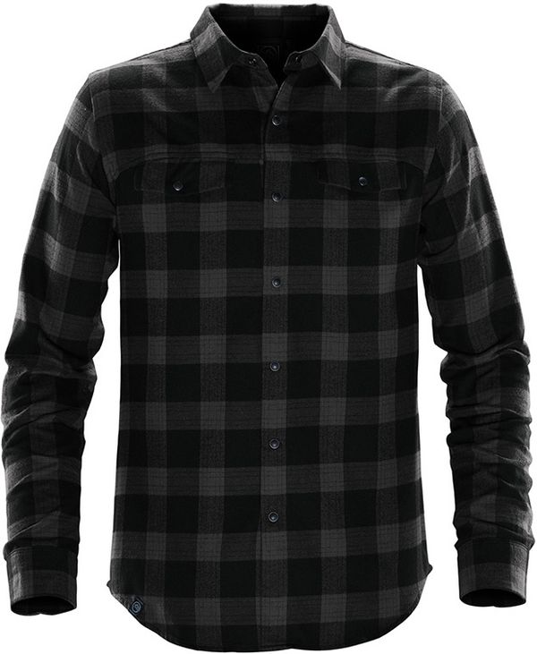 Am image of a Custom Stormtech Mens Logan Snap Front Shirt in CARBON PLAID!