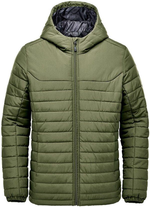 Am image of a Custom Stormtech Men's Nautilus Quilted Hoody in Sage Green!