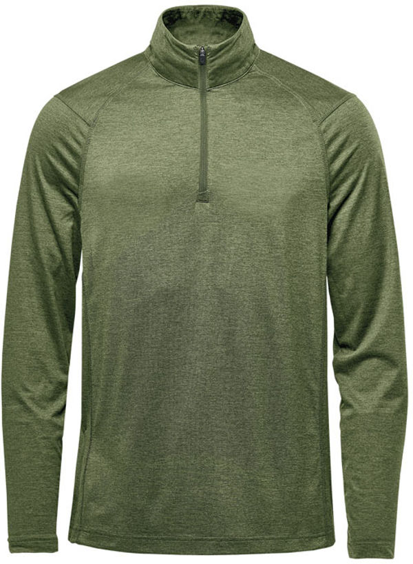 Am image of a Custom Stormtech Men's Milano Quarter Zip Pullover in Sage Green Heather!