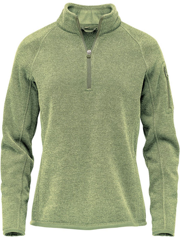 Am image of a Custom Stormtech Womens Avalante Quarter Zip Pullover in Sage Green Heather!