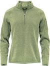 Am image of a Custom Stormtech Womens Avalante Quarter Zip Pullover in Sage Green Heather!