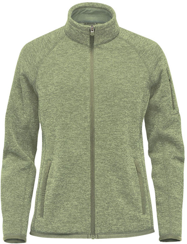 Am image of a Custom Stormtech Women's Avalante Full Zip Fleece Jacket in Sage Green Heather!