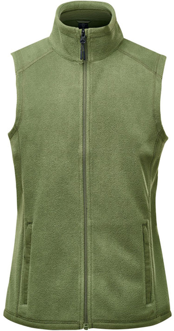 Am image of a Custom Stormtech Womens Montauk Fleece Vest in Sage Green!